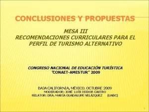 CONCLUSIONES Y PROPUESTAS MESA III RECOMENDACIONES CURRICULARES PARA