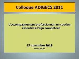Colloque ADIGECS 2011 Laccompagnement professionnel un soutien essentiel