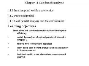 Chapter 11 Cost benefit analysis 11 1 Intertemporal