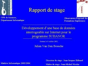 Rapport de stage UFR de Sciences Dpartement Informatique