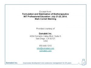 Excerpt from Formulation and Stabilization of Biotherapeutics MIT