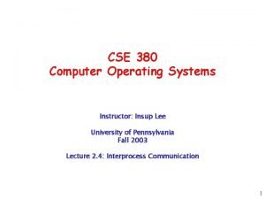 CSE 380 Computer Operating Systems Instructor Insup Lee