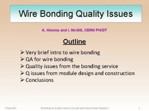 Wire Bonding Quality Issues A Honma and I
