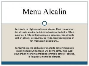Menu alcalin semaine Menu alcalin semaine