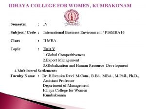 IDHAYA COLLEGE FOR WOMEN KUMBAKONAM Semester IV Subject