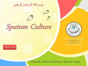 Sputum Culture 2014 2015 LOGO Diagnostic Medical MicrobiologyLaboratory