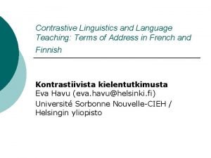 Contrastive Linguistics and Language Teaching Terms of Address