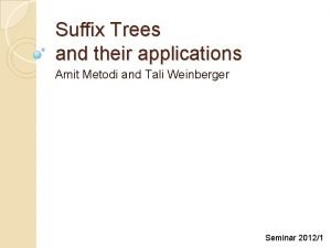 Suffix Trees and their applications Amit Metodi and