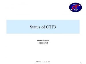 Status of CTF 3 G Geschonke CERNAB CTF
