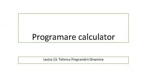 Programare calculator Lecia 13 Tehnica Programrii Dinamice Abiliti