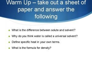 Warm Up take out a sheet of paper