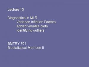 Lecture 13 Diagnostics in MLR Variance Inflation Factors