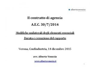 Il contratto di agenzia A E C 3072014