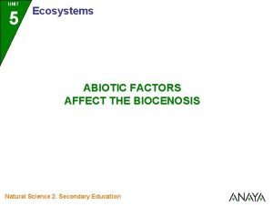 UNIT 5 Ecosystems ABIOTIC FACTORS AFFECT THE BIOCENOSIS