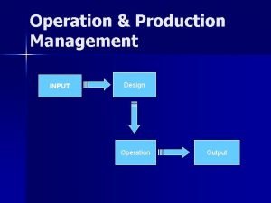 Operation Production Management INPUT Design Operation Output Nature