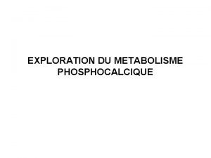 EXPLORATION DU METABOLISME PHOSPHOCALCIQUE I INTRODUCTION Dans tissus