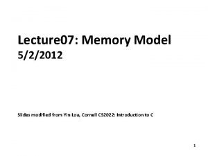 Lecture 07 Memory Model 522012 Slides modified from