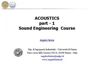 ACOUSTICS part 1 Sound Engineering Course Angelo Farina