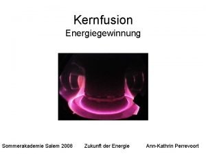 Kernfusion Energiegewinnung Sommerakademie Salem 2008 Zukunft der Energie