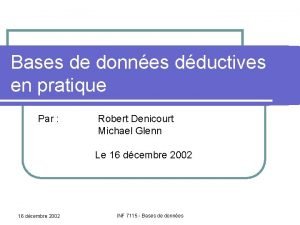 Bases de donnes dductives en pratique Par Robert