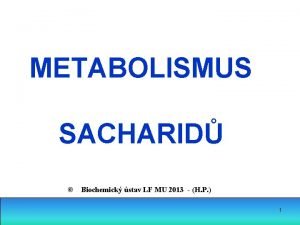 METABOLISMUS SACHARID Biochemick stav LF MU 2013 H
