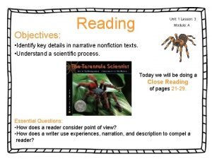Objectives Reading Unit 1 Lesson 3 Module A