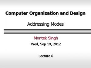 Computer Organization and Design Addressing Modes Montek Singh