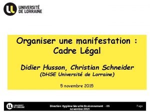 Organiser une manifestation Cadre Lgal Didier Husson Christian