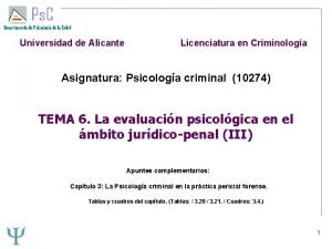 Universidad de Alicante Licenciatura en Criminologa Asignatura Psicologa