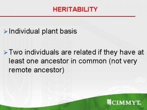 HERITABILITY Individual plant basis Two individuals are related