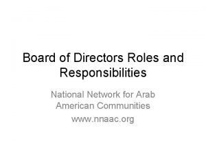 Board of Directors Roles and Responsibilities National Network