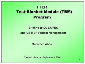 ITER Test Blanket Module TBM Program Briefing to