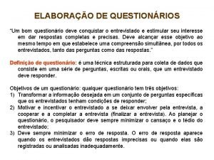 Exemplo de um questionário