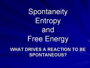 Spontaneity Entropy and Free Energy WHAT DRIVES A