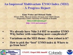 An Improved Multivariate ENSO Index MEI A Progress