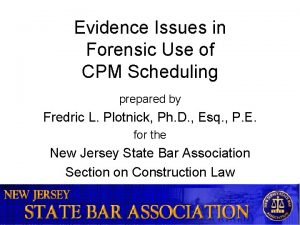 Evidence Issues in Forensic Use of CPM Scheduling