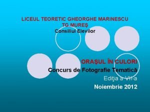 LICEUL TEORETIC GHEORGHE MARINESCU TG MURE Consiliul Elevilor