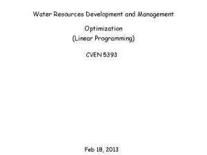 Water Resources Development and Management Optimization Linear Programming