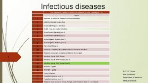 Infectious diseases 45 th Semester Classes on Infectious