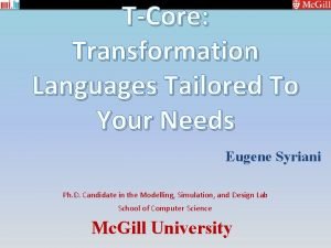 TCore Transformation Languages Tailored To Your Needs Eugene