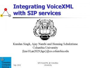 Integrating Voice XML with SIP services Kundan Singh