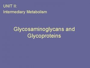 UNIT II Intermediary Metabolism Glycosaminoglycans and Glycoproteins Overview