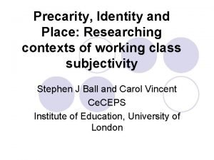 Precarity Identity and Place Researching contexts of working