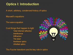 Optics I Introduction A short arbitrary condensed history