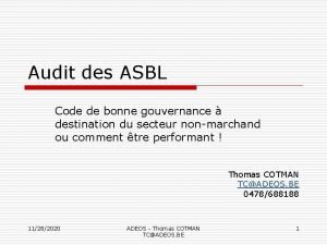 Audit des ASBL Code de bonne gouvernance destination