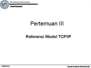 Pertemuan III Referensi Model TCPIP Model TCPIP Application