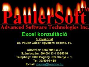 Excel konzultci 3 Gyakorlat Dr Pauler Gbor egyetemi