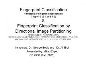 Fingerprint Classification Handbook of Fingerprint Recognition Chapter 5