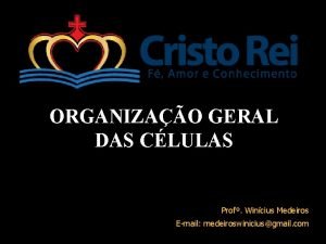 ORGANIZAO GERAL DAS CLULAS Prof Wincius Medeiros Email