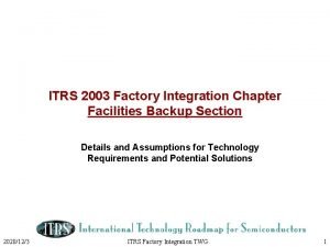 ITRS 2003 Factory Integration Chapter Facilities Backup Section